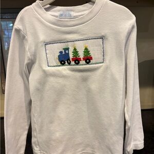 Boys size 4 Smocked Vive La Fête White Long Sleeve Shirt with Train Design